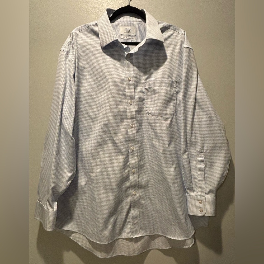 Charles Tyrwhitt Non-Iron Button Down Shirt – Blue Micro-Check – Size 18/35